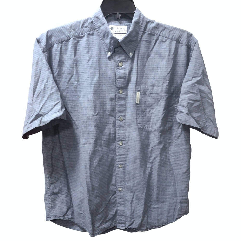 Columbia Mens Short Sleeve Button Down Shirt‎ Blue Plaid Cotton Casual